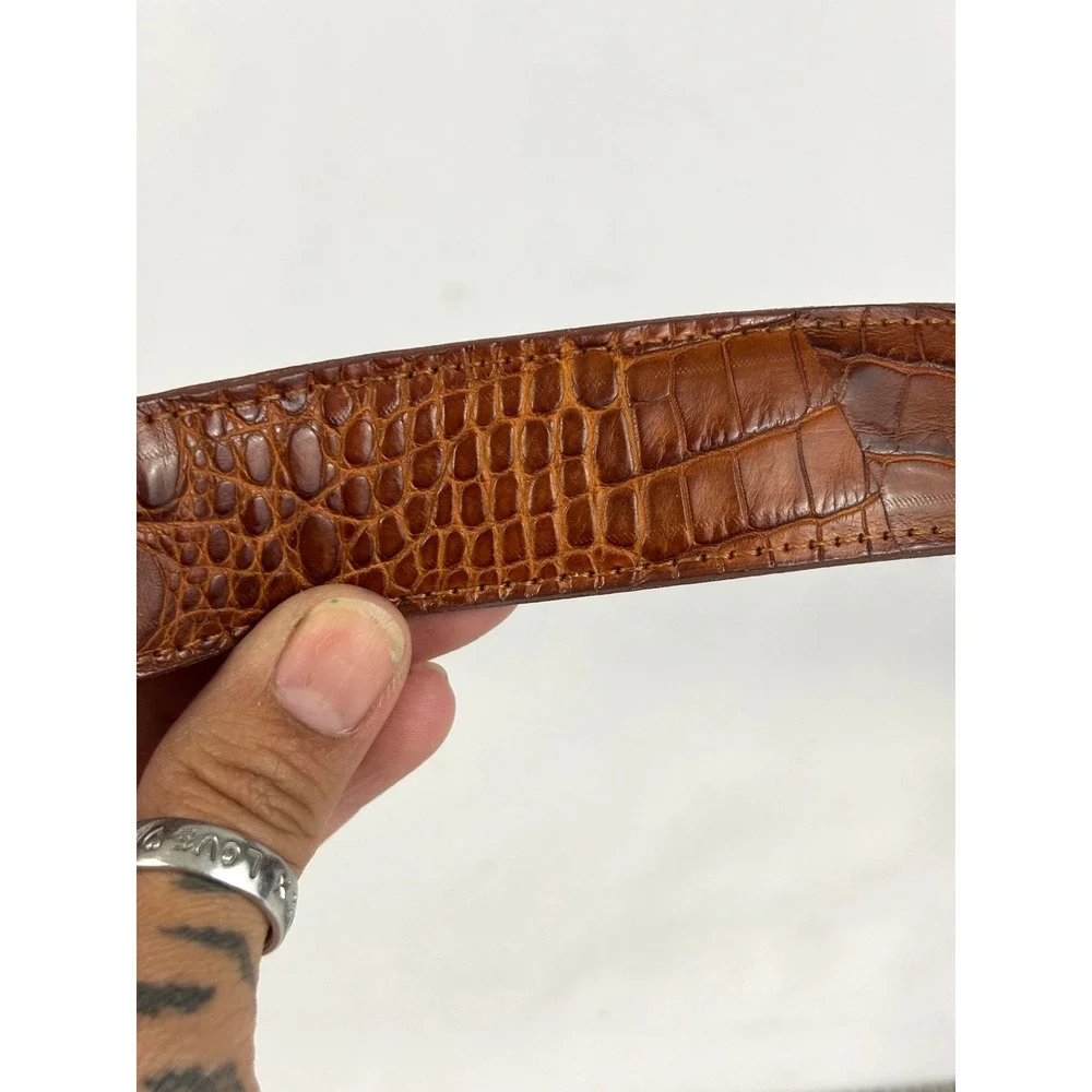 Vintage Alligator Belt Sterling Turquoise Inlay‎ Signed Buckle Set 28 Rare